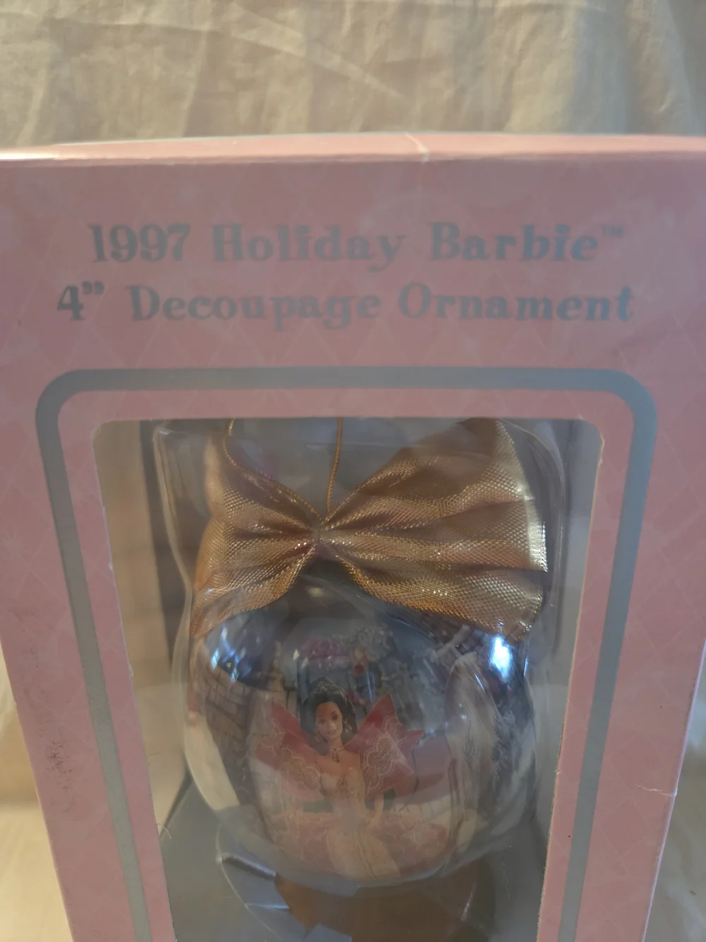 Vintage 1997 Holiday Barbie 4 In Decoupage Ornament W Stand